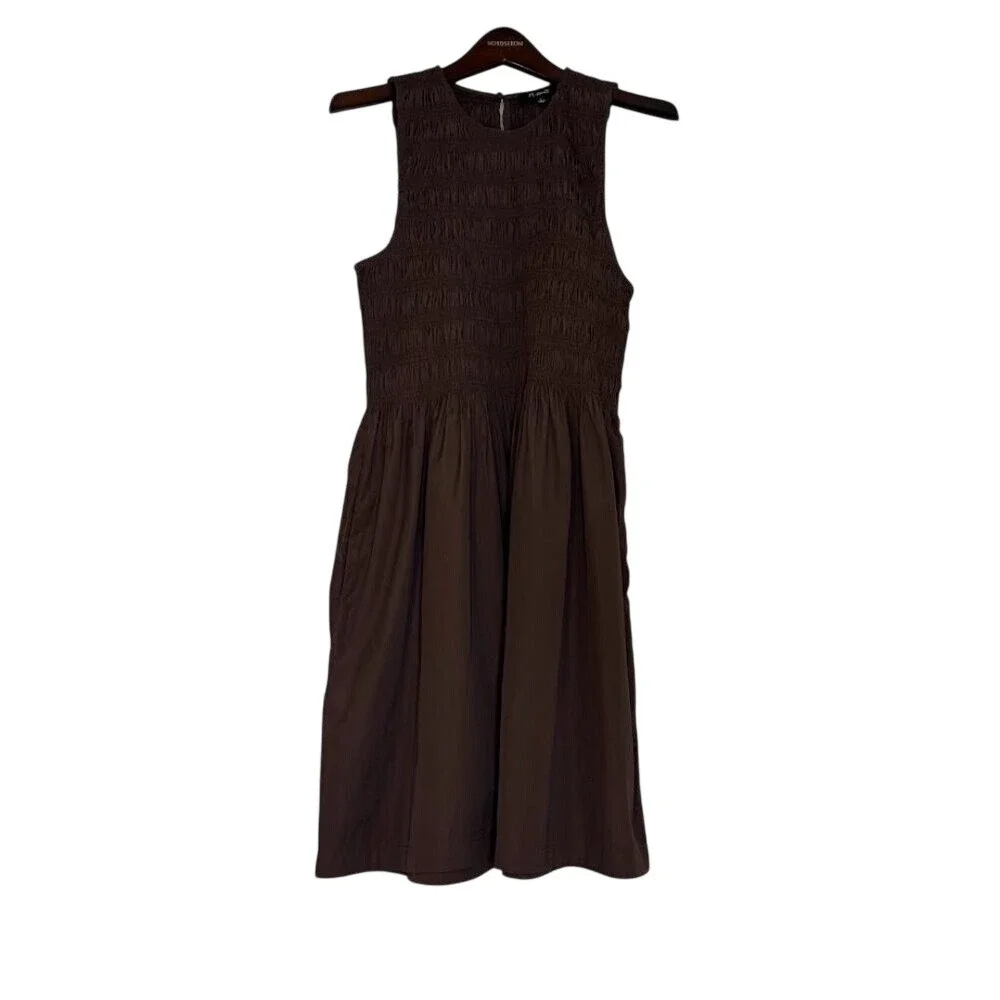Madewell Smocked Sleeveless Brown Mini Dress - Size XXS (NWT)